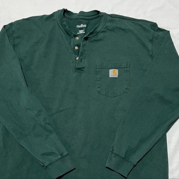 Carhartt Other - Vintage Carhartt Green Long Sleeve Henley Shirt Men's 2XL Big & Tall Faded EUC